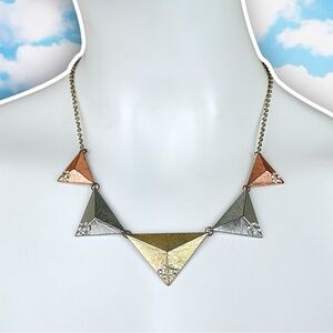❤️ Tri-tone Pyramid Statement Necklace Mixed Metals Punk Rock Boho Glam Art Deco